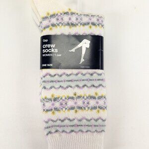 Gap Women's Floral Crew Socks Purple Yellow Striped One Size-  New